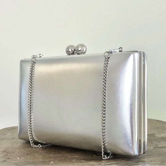 EVER NEW Handbag Silver Pink Clutch Bridal Bridesmaid Wedding Formal Dressy - Picture 7 of 16